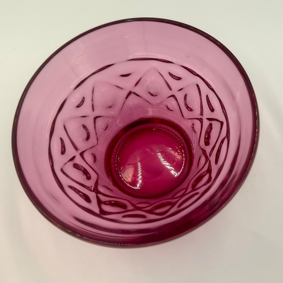 VTG Cranberry Glass Creamer & Sugar Set Hand Blown Diamond Pattern Cottagecore - Picture 8 of 12